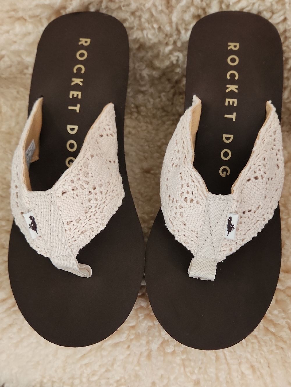 Rocket Dog Cream Crochet Thong Sandals